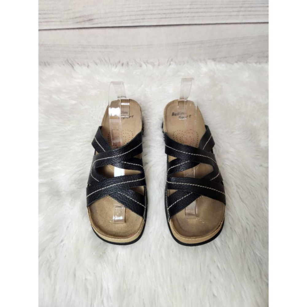 Bellini Sport Womens Francine Slides Sandals Black Open Toe Leather Slip On 9 M